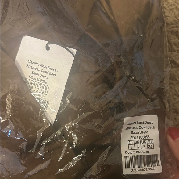 Showpo NWT Elegant Brown Strapless Dress Charlita Maxi Dress Satin Cowl Back - Picture 2 of 9